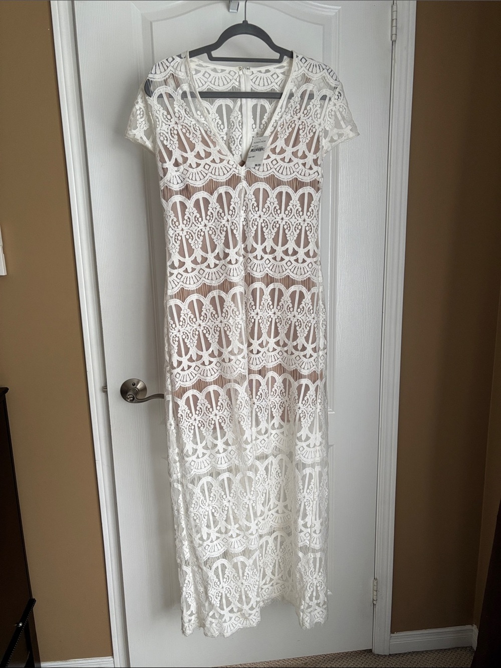 Nordstrom White Lace Maxi Dress with Nude Lining